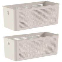 Kit 2 Caixas Organizadoras Multiuso 6,6L Flow Cestos Retangulares 33x15cm Bege Ou