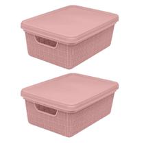 Kit 2 Caixas Organizadoras Multiuso Decorativa Juta 5L Rosa