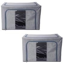 Kit 2 Caixas Organizadoras Multiúso Dobrável Tecido com Visor Transparente para Armário Guarda Roupa Objetos Cobertas Cesto