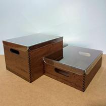 kit 2 caixas organizadoras multiuso moderna madeira com tampa em acrílico decorativa
