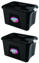 Kit 2 Caixas Organizadoras Multiuso Preta 56 Litros Com Travas e Tampa PP Uninjet