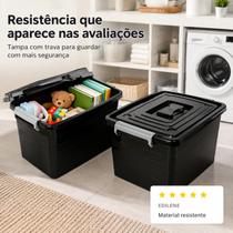 Kit 2 Caixas Organizadoras Multiuso Pretas 30L com Tampa e Trava Arqplast Kit 2 Caixas Organizadoras Multiuso Pretas 30L com Tampa e Trava Arqplast