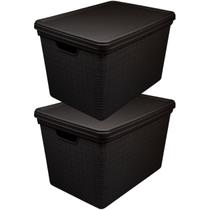 Kit 2 Caixas Organizadoras Plástica Multiuso C/ Tampa 22L Empilhável Versátil P/ Quarto Armário Cozinha Escritório Cesto