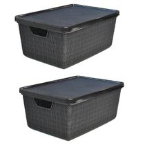 Kit 2 Caixas Organizadoras Preta 16 Litros Jutta Com Tampa