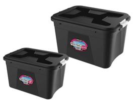 Kit 2 Caixas Organizadoras Preta 20/56 Litros c/ Travas PP Uninjet