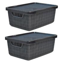 Kit 2 Caixas Organizadoras Preta 6 Litros Jutta Com Tampa