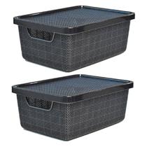 Kit 2 Caixas Organizadoras Preta 6 Litros Jutta Com Tampa