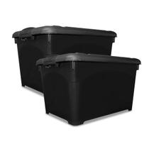 Kit 2 Caixas Organizadoras Preta 95L Com Trava e Rodinha