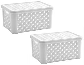 Kit 2 Caixas Organizadoras RATTAN 15 Litros C/Tampa 35x25x17cm Branco 710 Paramount