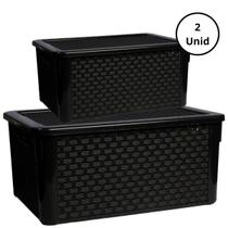 Kit 2 Caixas Organizadoras Rattan 16L e 7L Preta Kit 2 Caixas Organizadoras Rattan 16L e 7L Preta