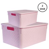 Kit 2 Caixas Organizadoras Rattan 16L e 7L Rosa Kit 2 Caixas Organizadoras Rattan 16L e 7L Rosa