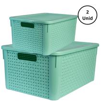 Kit 2 Caixas Organizadoras Rattan 16L e 7L Verde Kit 2 Caixas Organizadoras Rattan 16L e 7L Verde