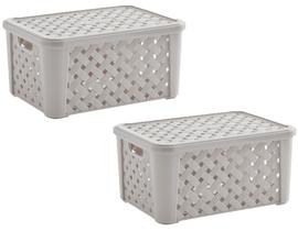 Kit 2 Caixas Organizadoras RATTAN 5 litros C/Tampa 24x17x12cm Creme 709 Paramount