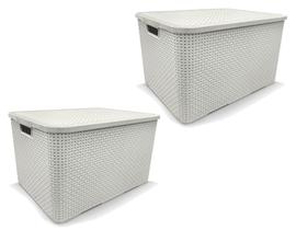 Kit 2 Caixas Organizadoras Rattan BRANCA 15 Litros Arqplast