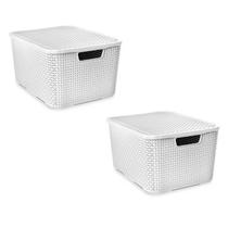 Kit 2 Caixas Organizadoras Rattan Brancas 20 Litros COD 25596 Arqplast