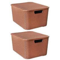 Kit 2 Caixas Organizadoras Rattan Marrom 15 Litros Com Tampa 25592 Arqplast