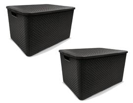 Kit 2 Caixas Organizadoras Rattan Preta 15 Litros Arqplast Kit 2 Caixas Organizadoras Rattan Preta 15 Litros Arqplast