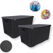 Kit 2 Caixas Organizadoras Rattan PRETA 40 Litros Arqplast