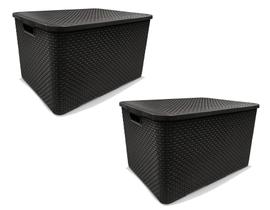 Kit 2 Caixas Organizadoras Rattan PRETA 40 Litros Arqplast Kit 2 Caixas Organizadoras Rattan PRETA 40 Litros Arqplast