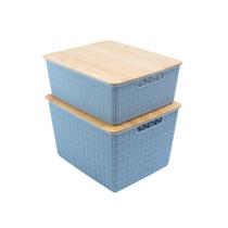 Kit 2 caixas organizadoras tampa bambu 12l/18l azul Oikos