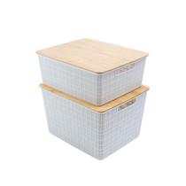 Kit 2 caixas organizadoras tampa bambu 12l/18l branco Oikos Kit 2 caixas organizadoras tampa bambu 12l/18l branco Oikos