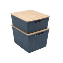 Kit 2 caixas organizadoras tampa bambu 12l/18l cinza Oikos Kit 2 caixas organizadoras tampa bambu 12l/18l cinza Oikos