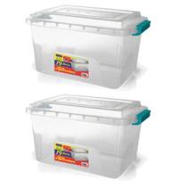 Kit 2 Caixas Organizadoras Transparente 19 L Tampa e Travas