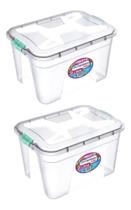 Kit 2 Caixas Organizadoras Uninjet 20 Litros Transparente Az Kit 2 Caixas Organizadoras Uninjet 20 Litros Transparente Az