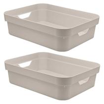 Kit 2 Caixas Plástica 4,8L Organizadora Multiuso OU Bege Kit 2 Caixas Plástica 4,8L Organizadora Multiuso OU Bege