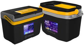 Kit 2 Caixas Termica Suv Cooler Com Alça 20 Litros + 8 Litros Praia Pesca Camping Preto E Amarelo Termolar