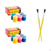 Kit 2 Caixas Tinta Guache Pintura Artística Escolar + 2 Pincéis - DLI Útil