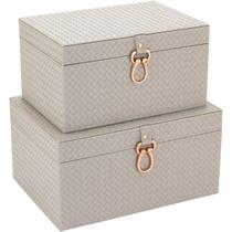 Kit 2 Caixas Uranus Organizadora HomeCo Sintético Creme