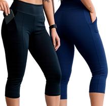 Kit 2 Calça Capri Corsário Suplex Feminina com Bolso Academia Cós Alto Kit 2 Calça Capri Corsário Suplex Feminina com Bolso Academia Cós Alto