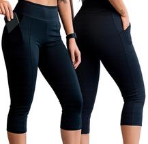 Kit 2 Calça Capri Corsário Suplex Feminina com Bolso Academia Cós Alto Kit 2 Calça Capri Corsário Suplex Feminina com Bolso Academia Cós Alto