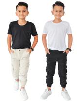 Kit 2 Calça Cargo Infantil Jogger 6 Bolsos Laterais Sarja Juvenil