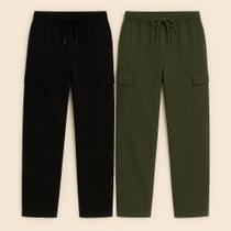 Kit 2 Calça Cargo Larga Sarja Unissex com 5 Bolsos Corte Reto Diversas Cores Streetwear