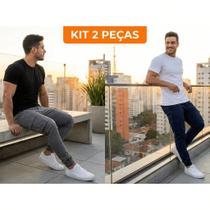 Kit 2 Calça Cargo Masculina Sarja Brim Jogger/Reta 4 Bolsos Moda Street -