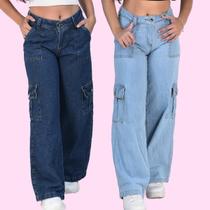 Kit 2 Calça cargo modinha infantil juvenil jeans premium 10 ao 16