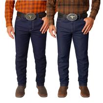 Kit 2 Calça Country Masculina Com Elastano Tradicional Para Rodeio Corte Reto