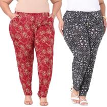 Kit 2 Calça Feminina Com Bolso Malha Fria Estampadas Senhoras