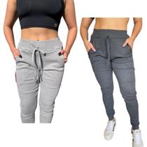 Kit 2 Calça Feminina Jogger Cintura Alta Moletom Ribana Canelad