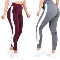 Kit 2 Calça Feminina Jogger com Listra na Lateral em Crepe