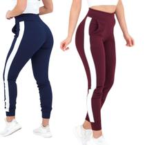 Kit 2 Calça Feminina Jogger com Listra na Lateral em Crepe