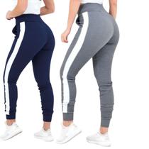 Kit 2 Calça Feminina Jogger com Listra na Lateral em Crepe Kit 2 Calça Feminina Jogger com Listra na Lateral em Crepe