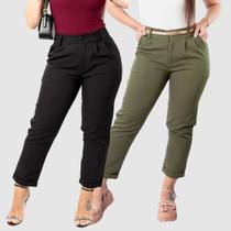 Kit 2 Calça Feminina Mom Alfaiataria Skinny Barra Italiana