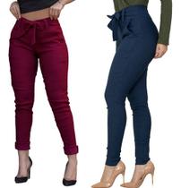 Kit 2 Calça Feminina Social Com Lycra Clochard Laço Amarra