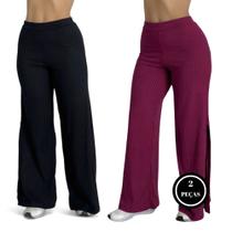 Kit 2 Calça Feminina Wide Leg Pantalona Cintura Alta -c2 KIT 2 ANGÉLICA PRETO E VINHO