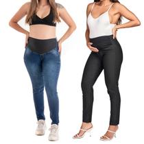 Kit 2 Calça Gestante para Gravida Jeans Preto Confortável