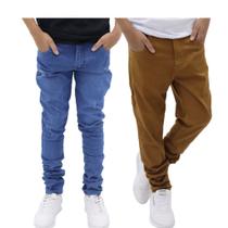 Kit 2 calça Jeans e sarja Masculino infanto juvenil 2 ao 16 meninos Kit 2 calça Jeans e sarja Masculino infanto juvenil 2 ao 16 meninos