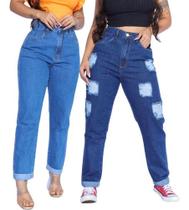 Kit 2 Calça Jeans Feminina Semi Baggy Sem Elastano Cos Alto - NtD Modas